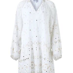 Juliet Dunn embroidered Frill Dress in Mosaic White MINI LENGTH